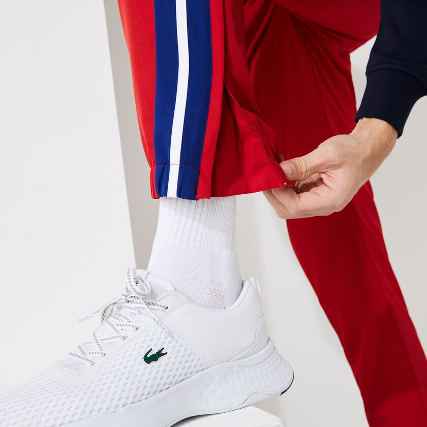 Men's Lacoste Red / Blue / White Pants SPORT Contrast Bands Lightweight Tracksuit DO4-91129A1