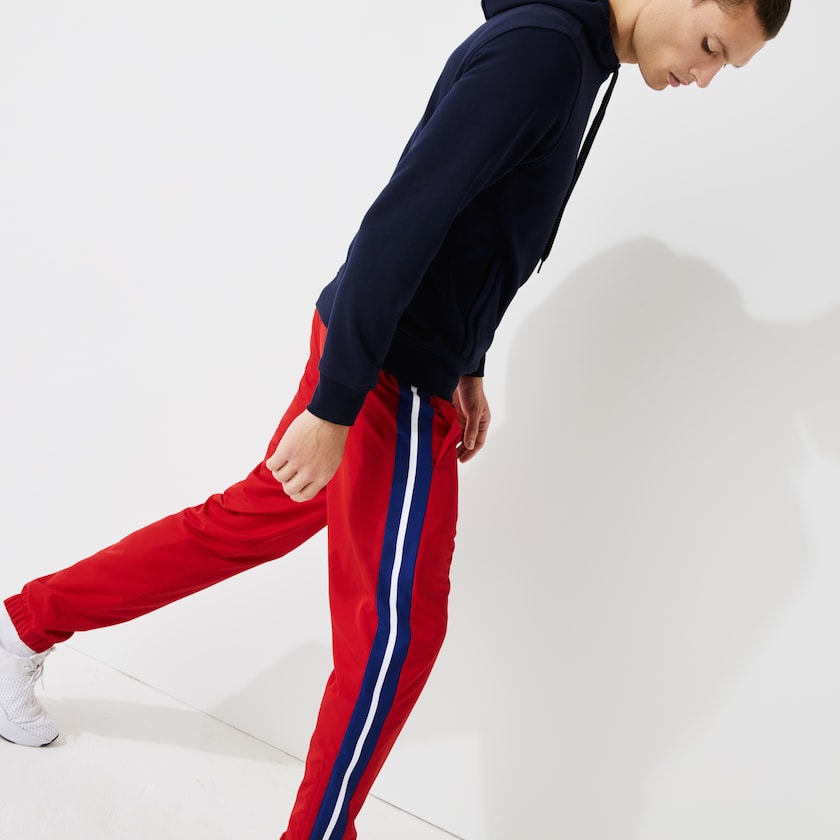 Men's Lacoste Red / Blue / White Pants SPORT Contrast Bands Lightweight Tracksuit DO4-91129A1