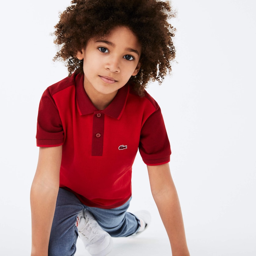 Kids' Lacoste Red / Dark Red Polo Shirts Two-Tone Cotton Piqué QV6-38483K3