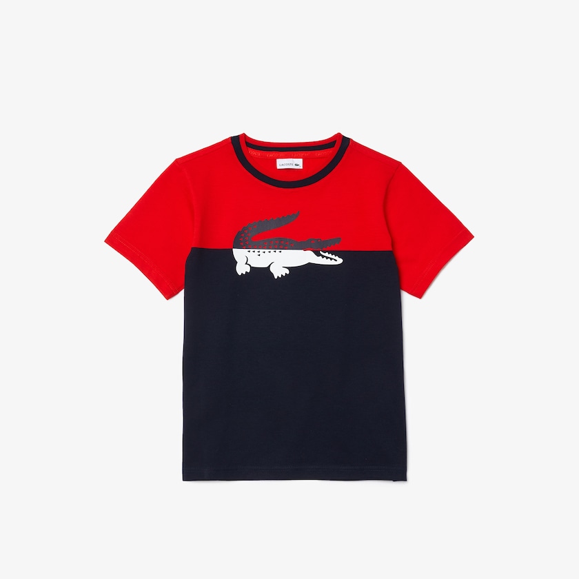 Kids' Lacoste Red / Navy Blue T Shirts Crewneck Croc-Print Cotton PL5-03680A4