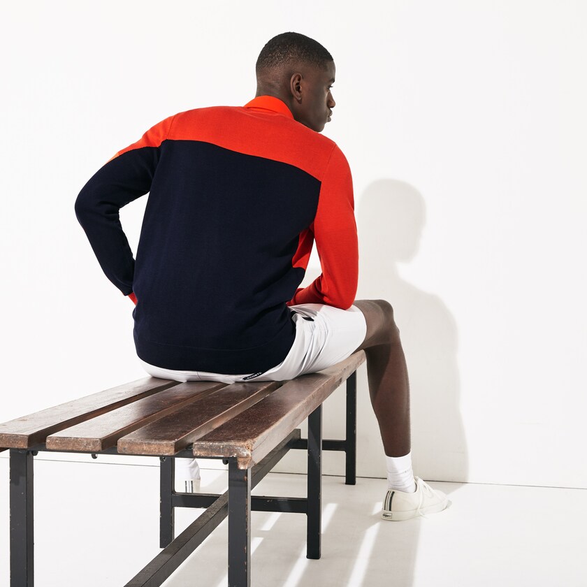 Men's Lacoste Red / Navy Blue Sweaters SPORT Breathable Knit Crew Neck Golf EZ1-25012F4