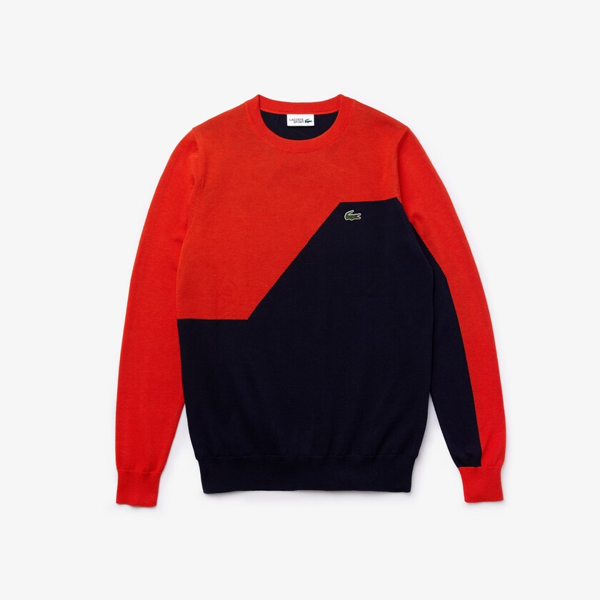 Men's Lacoste Red / Navy Blue Sweaters SPORT Breathable Knit Crew Neck Golf EZ1-25012F4