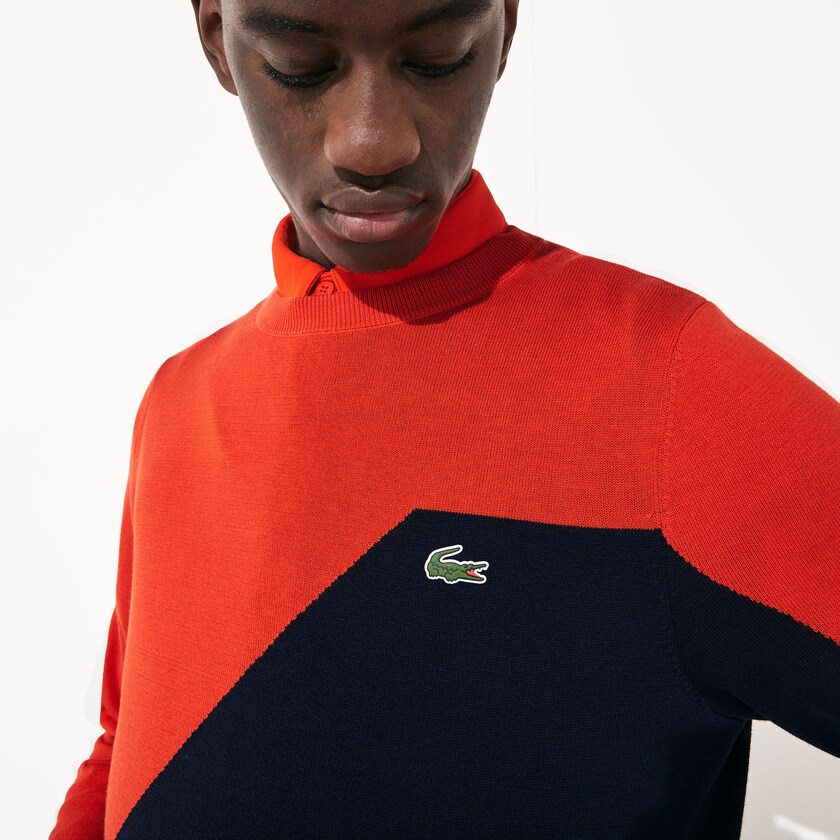 Men's Lacoste Red / Navy Blue Sweaters SPORT Breathable Knit Crew Neck Golf EZ1-25012F4