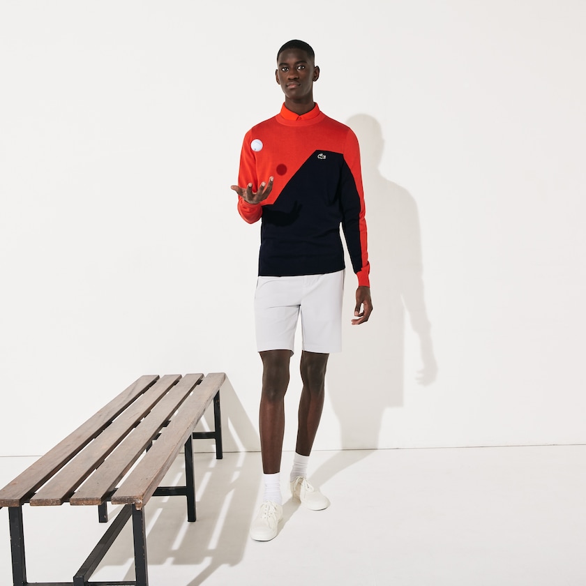 Men's Lacoste Red / Navy Blue Sweaters SPORT Breathable Knit Crew Neck Golf EZ1-25012F4