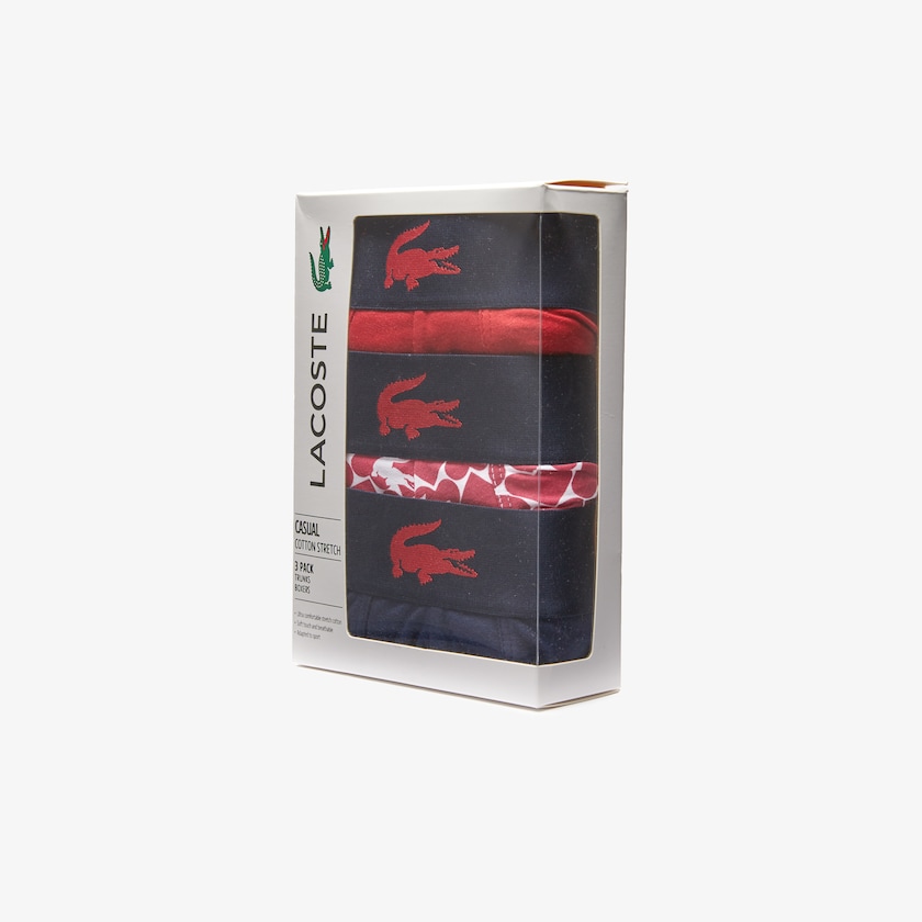Men's Lacoste Red / Navy Blue / White Shorts Valentine's Day Stretch Cotton Trunk 3-Pack XU2-07630U9