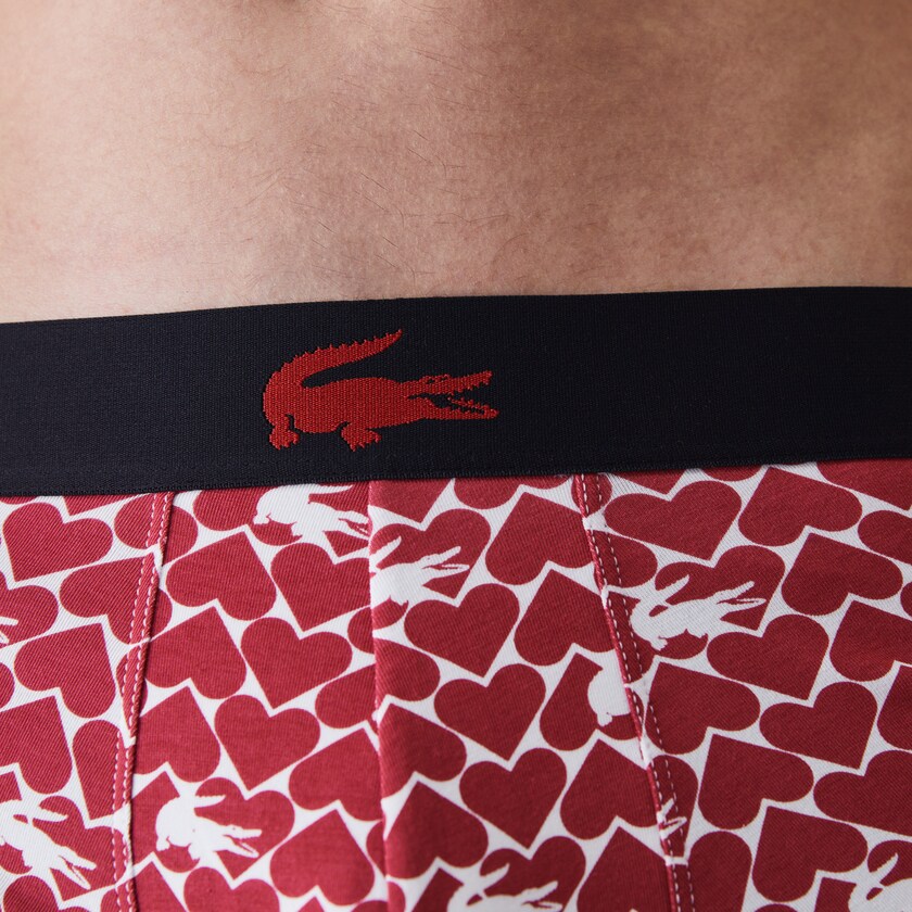 Men's Lacoste Red / Navy Blue / White Shorts Valentine's Day Stretch Cotton Trunk 3-Pack XU2-07630U9