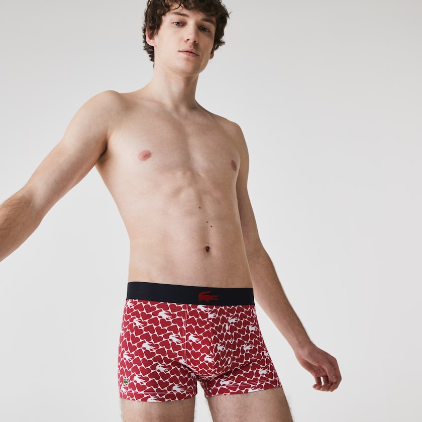 Men's Lacoste Red / Navy Blue / White Shorts Valentine's Day Stretch Cotton Trunk 3-Pack XU2-07630U9