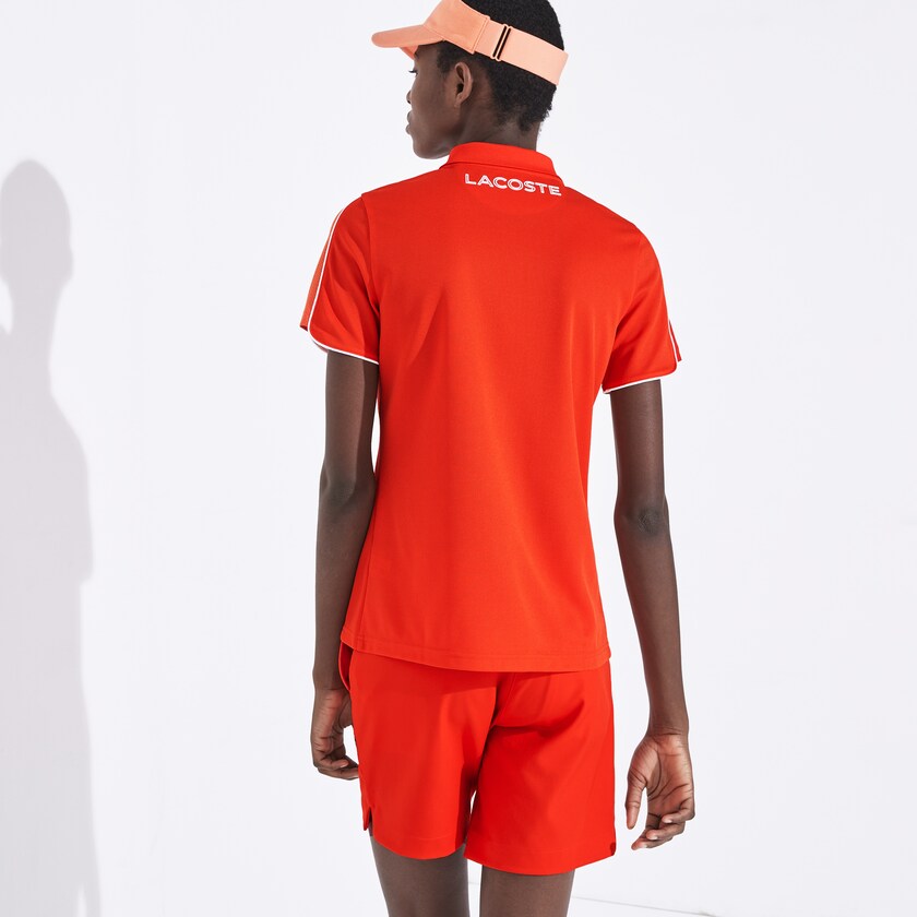 Women's Lacoste Red / White Polo Shirts SPORT Breathable Zip-Up KE9-37073M9