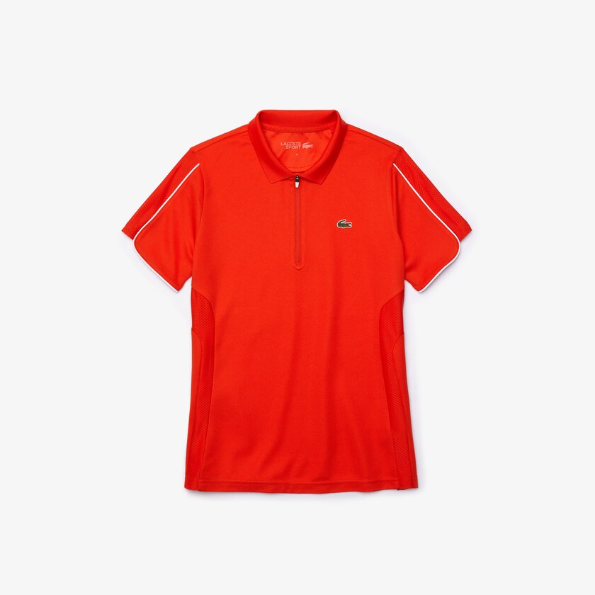 Women's Lacoste Red / White Polo Shirts SPORT Breathable Zip-Up KE9-37073M9