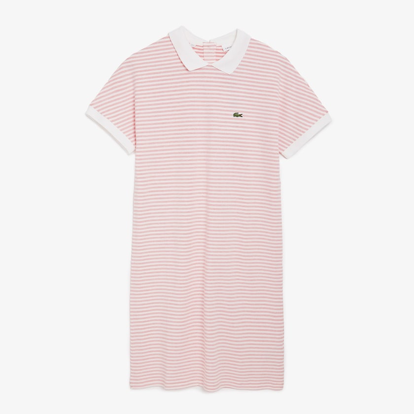 Women's Lacoste Red / White Polo Dress Striped WD8-08720O6
