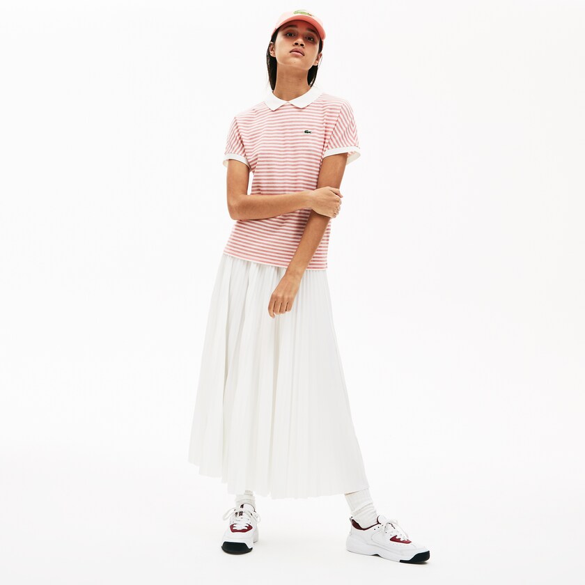 Women's Lacoste Red / White Polo Shirts Striped NA5-67776P3