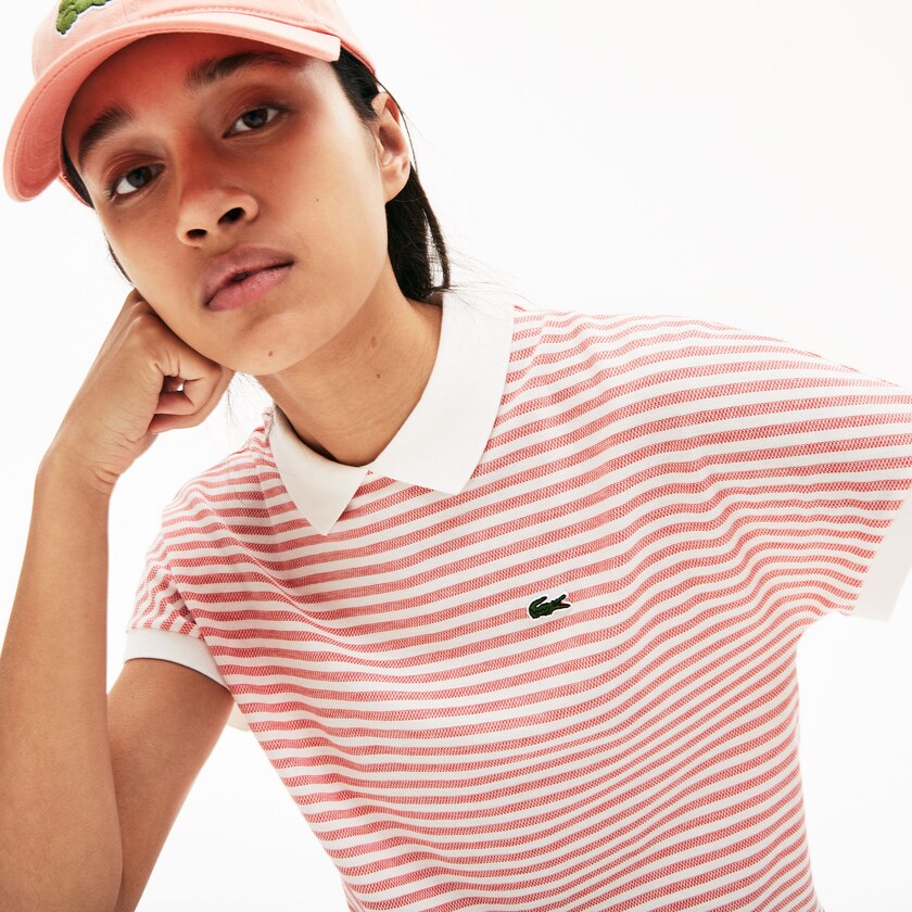 Women's Lacoste Red / White Polo Shirts Striped NA5-67776P3
