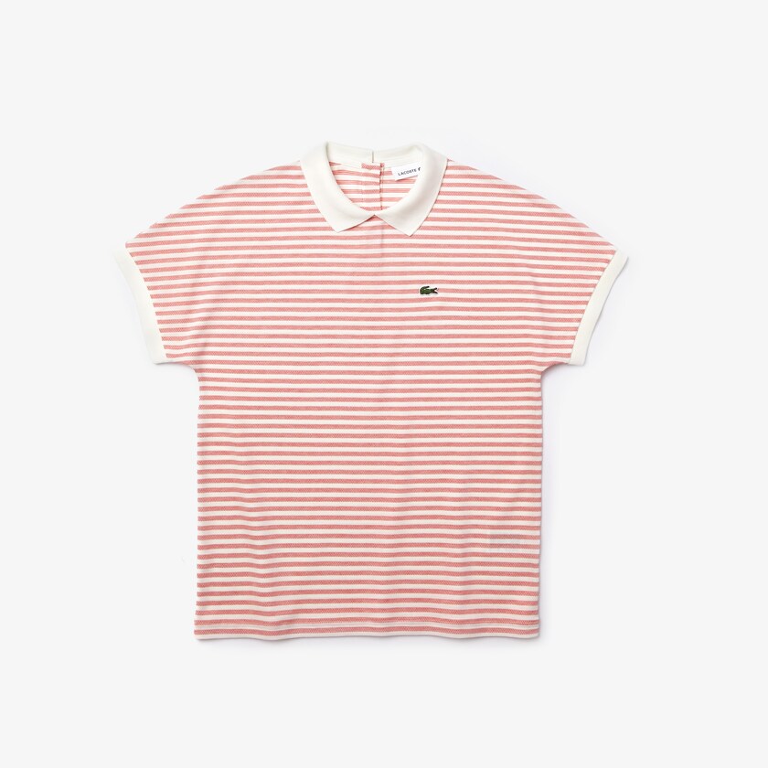 Women's Lacoste Red / White Polo Shirts Striped NA5-67776P3