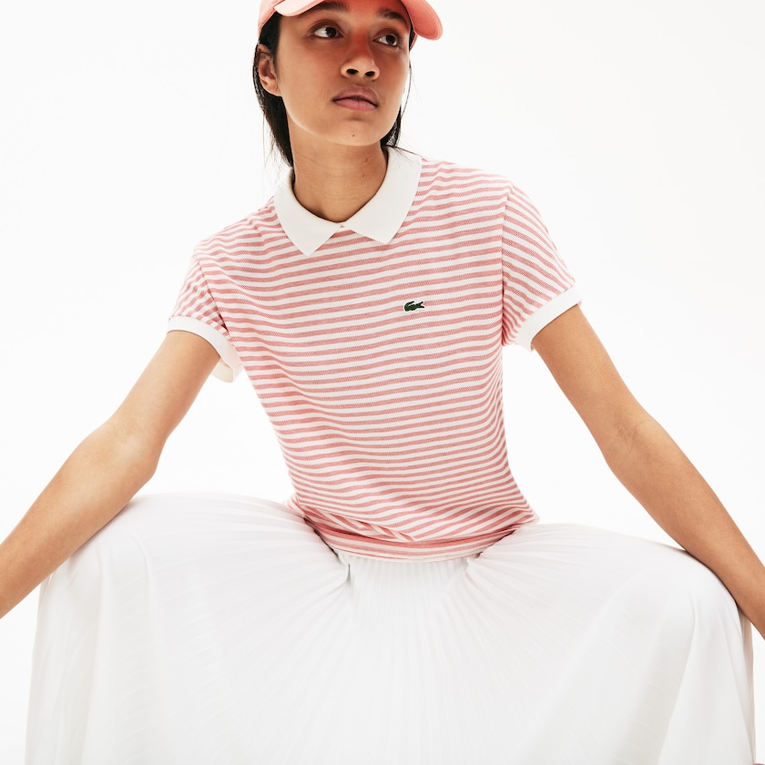 Women's Lacoste Red / White Polo Shirts Striped NA5-67776P3