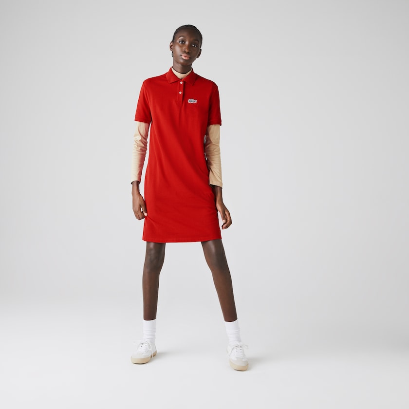 Women's Lacoste Red / White Polo Dress x National Geographic Cotton Piqué QV6-68096K1