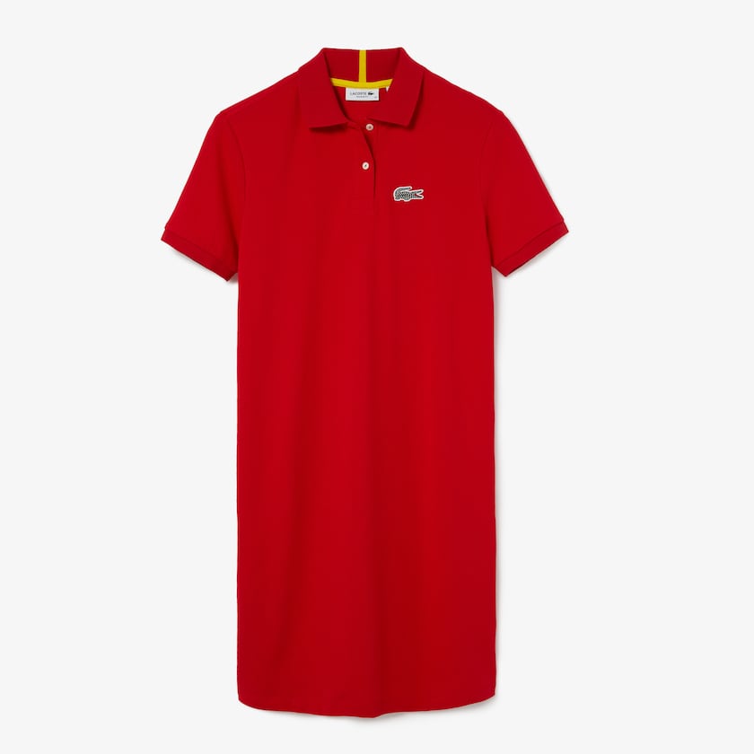 Women's Lacoste Red / White Polo Dress x National Geographic Cotton Piqué QV6-68096K1