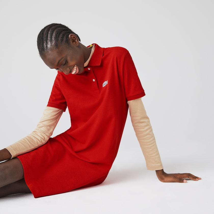 Women's Lacoste Red / White Polo Dress x National Geographic Cotton Piqué QV6-68096K1