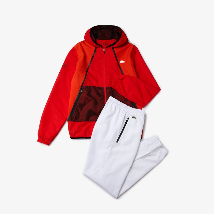 Men's Lacoste Red / White / Black Tracksuits SPORT Mesh Inset Hooded Colorblock EJ3-93869Y0