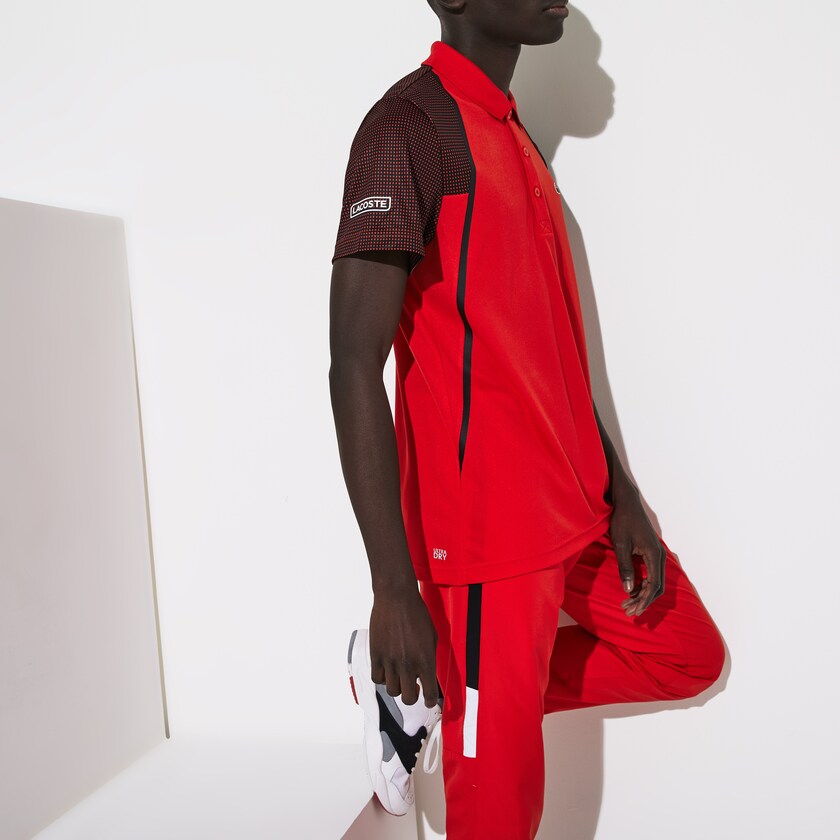 Men's Lacoste Red / White / Black Shirts SPORT Mesh Sleeved Breathable Tennis Polo YE1-08550L6