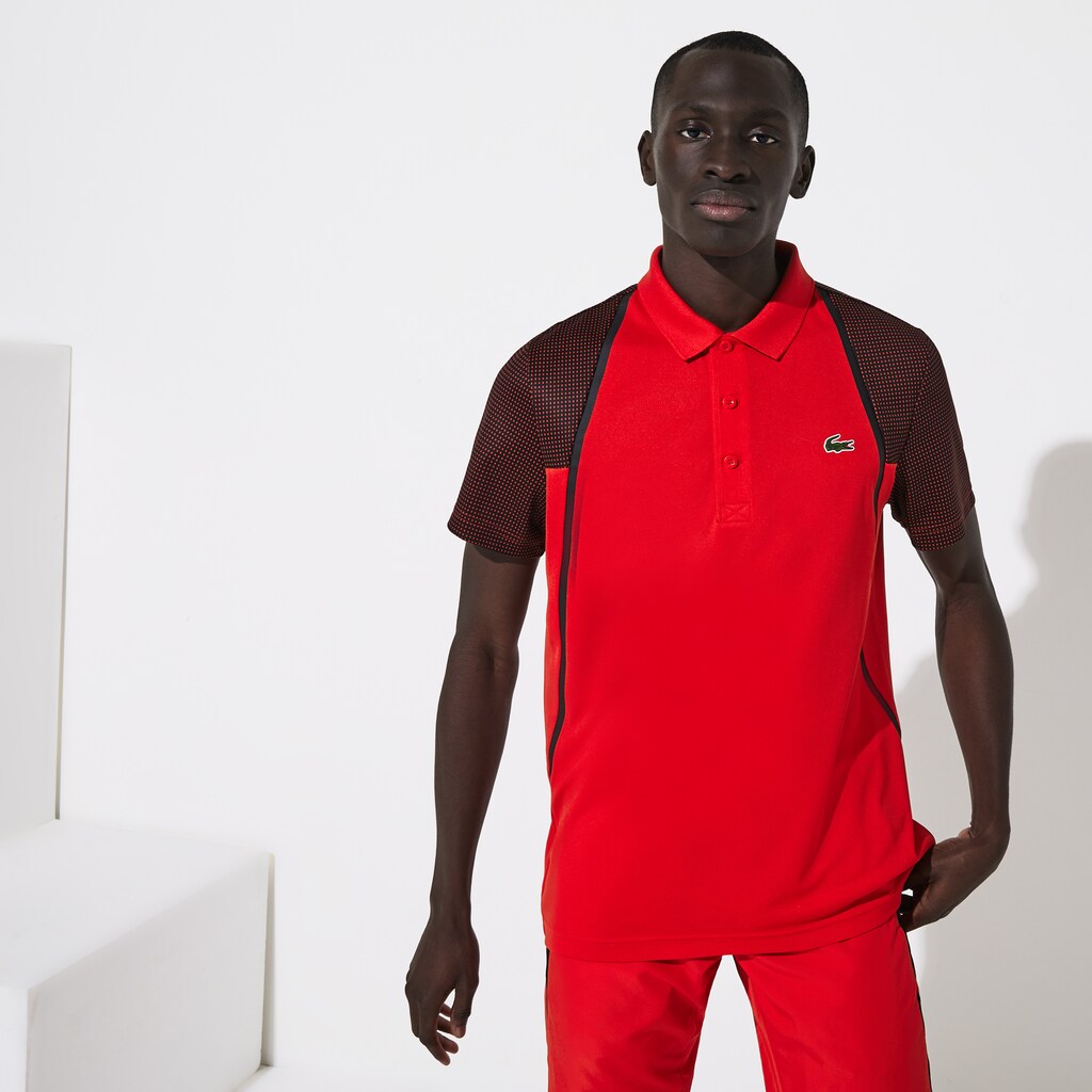 Men's Lacoste Red / White / Black Polo Shirts SPORT Mesh Sleeved Breathable Tennis CW6-14311H5