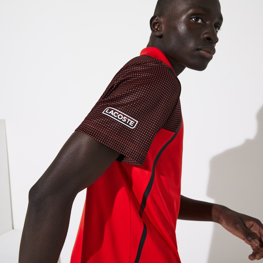 Men's Lacoste Red / White / Black Polo Shirts SPORT Mesh Sleeved Breathable Tennis CW6-14311H5