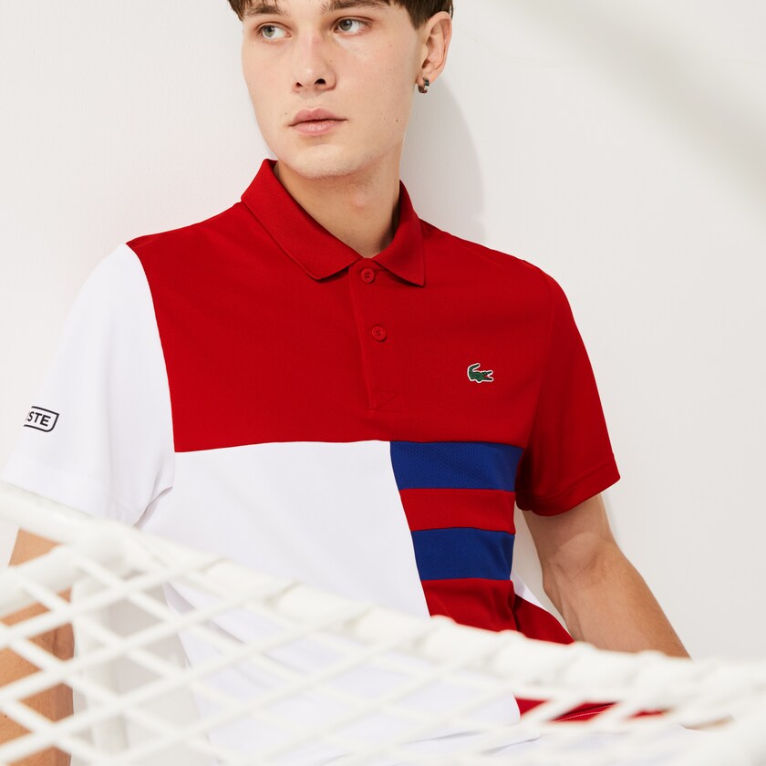 Men's Lacoste Red / White / Blue / Black Shirts SPORT Colorblock Breathable Piqué Tennis Polo GI7-61836J4