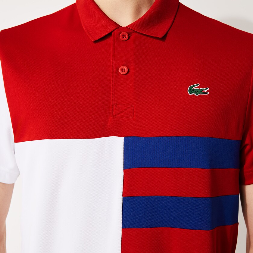 Men's Lacoste Red / White / Blue / Black Shirts SPORT Colorblock Breathable Piqué Tennis Polo GI7-61836J4