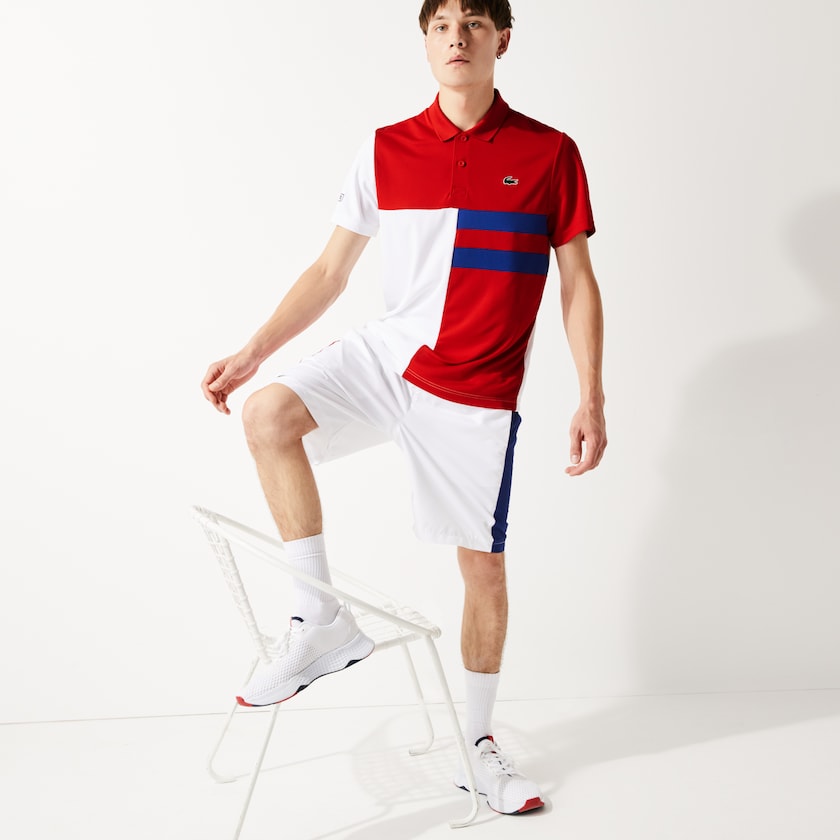 Men's Lacoste Red / White / Blue / Black Shirts SPORT Colorblock Breathable Piqué Tennis Polo GI7-61836J4