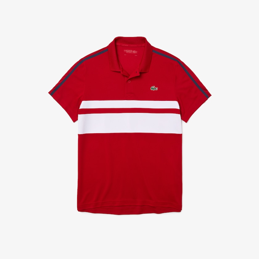 Men's Lacoste Red / White / Navy Blue Shirts SPORT Breathable Piqué Tennis Polo DA0-83878R7