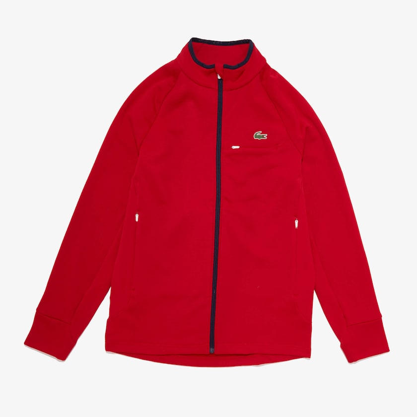 Men's Lacoste Red / White / Navy Blue Sweatshirts SPORT Breathable UV Protection Zip IF1-91679W2