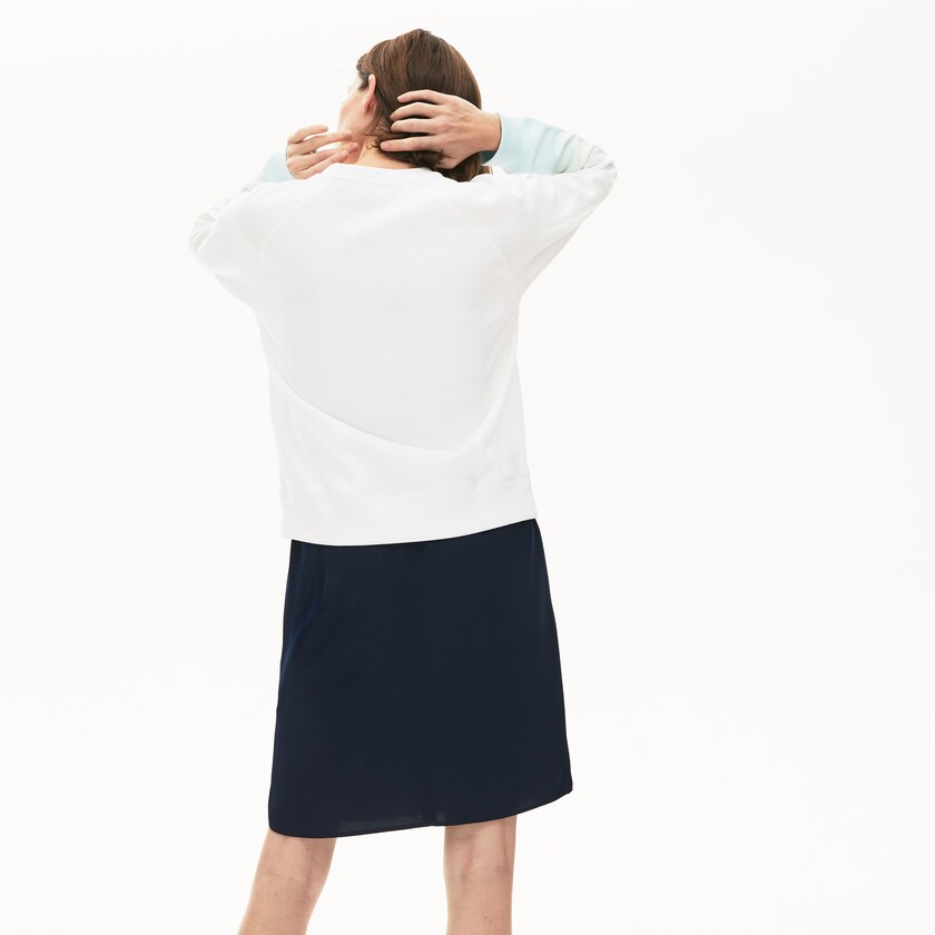 Women's Lacoste Turquoise / Light Green / White Sweatshirts Made in France Crew Neck Organic Cotton IH8-50495I0