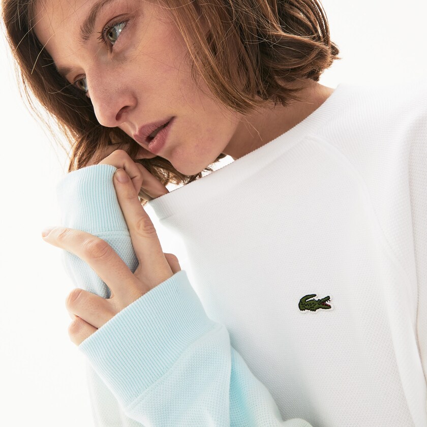 Women's Lacoste Turquoise / Light Green / White Sweatshirts Made in France Crew Neck Organic Cotton IH8-50495I0