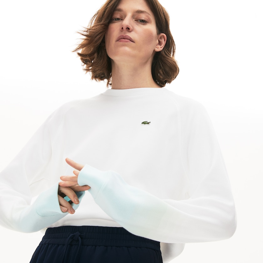 Women's Lacoste Turquoise / Light Green / White Sweatshirts Made in France Crew Neck Organic Cotton IH8-50495I0