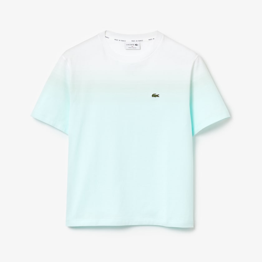 Women's Lacoste Turquoise / Light Green / White T Shirts Made in France Crew Neck Organic Cotton XY4-73957Q8