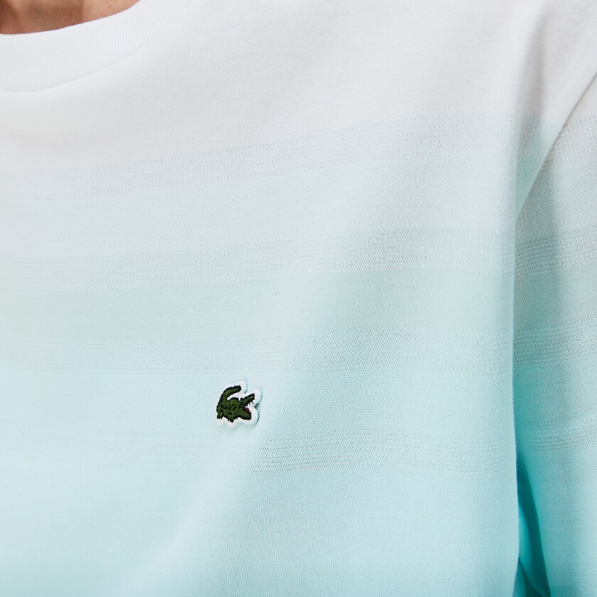 Women's Lacoste Turquoise / Light Green / White T Shirts Made in France Crew Neck Organic Cotton XY4-73957Q8