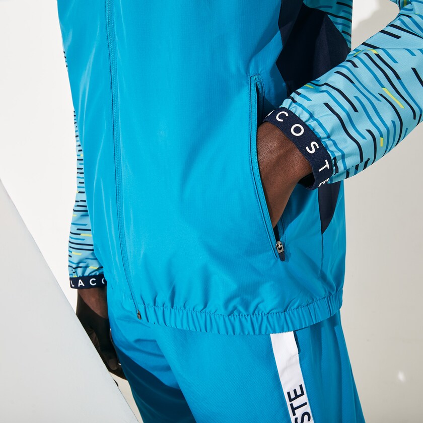 Men's Lacoste Turquoise / Navy Blue / Turquoise / Yellow / White Windbreaker SPORT Hooded Tennis MP5-60666C9
