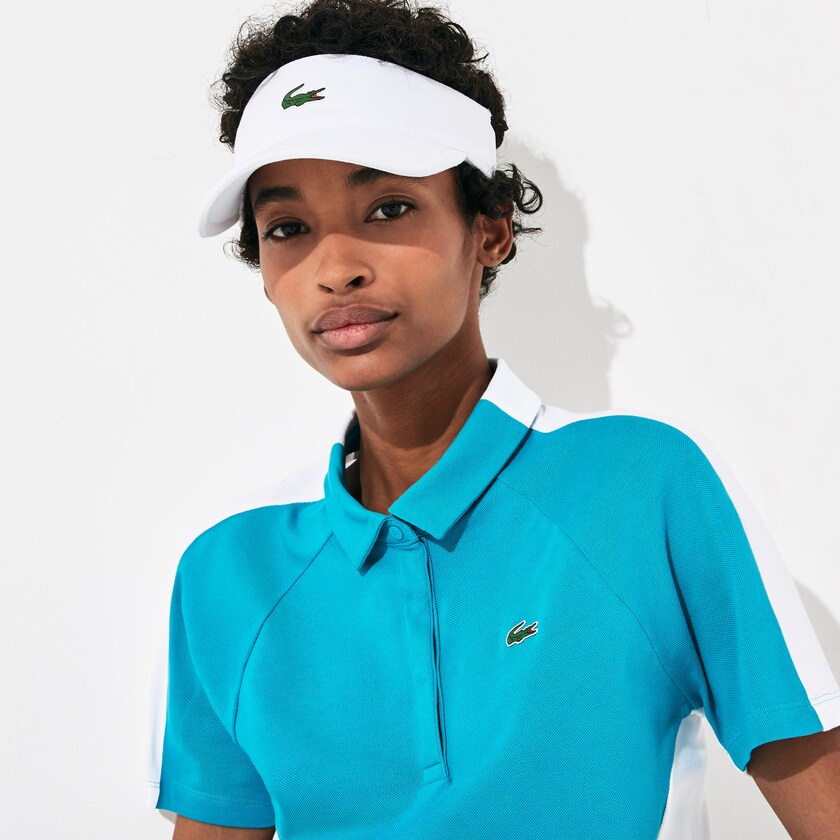 Women's Lacoste Turquoise / White Polo Shirts SPORT Two-Tone Stretch Cotton Piqué Golf RN8-97139M8