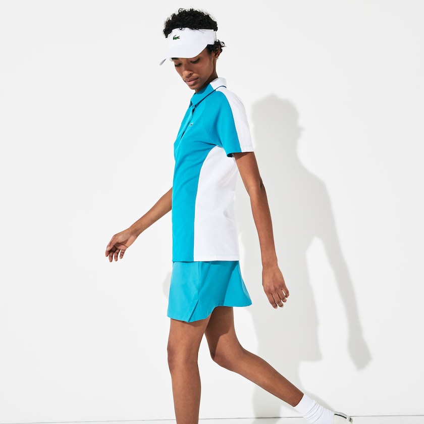 Women's Lacoste Turquoise / White Polo Shirts SPORT Two-Tone Stretch Cotton Piqué Golf RN8-97139M8