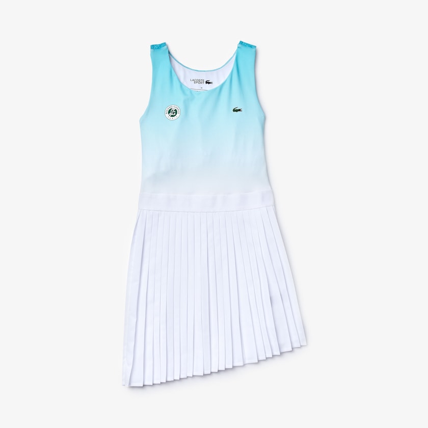 Women's Lacoste Turquoise / White / Green Dress SPORT Roland Garros Asymmetrical Pleated WI6-99999E6