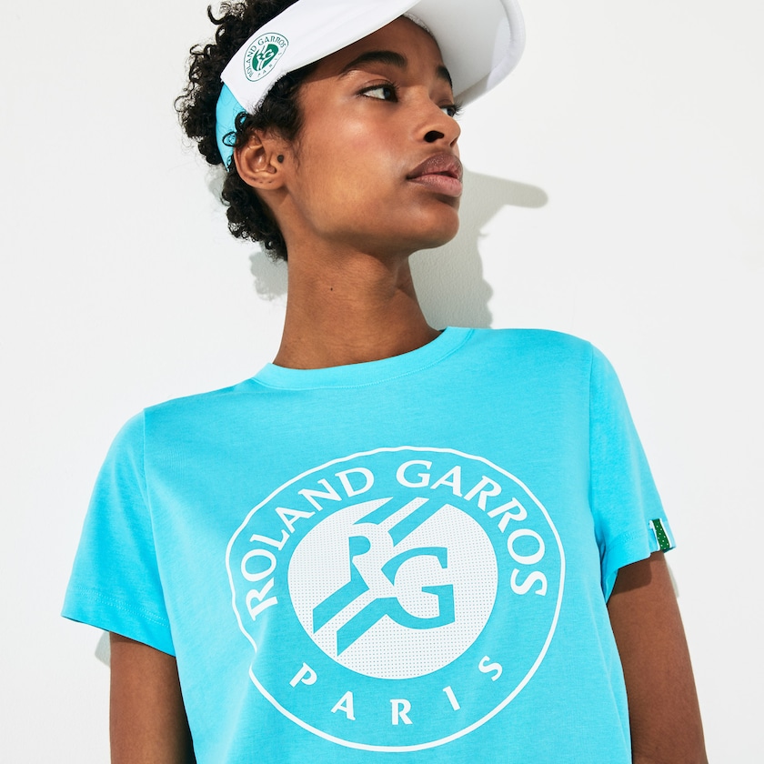 Women's Lacoste Turquoise / White / Green T Shirts SPORT Roland Garros Logo OO8-82308M7