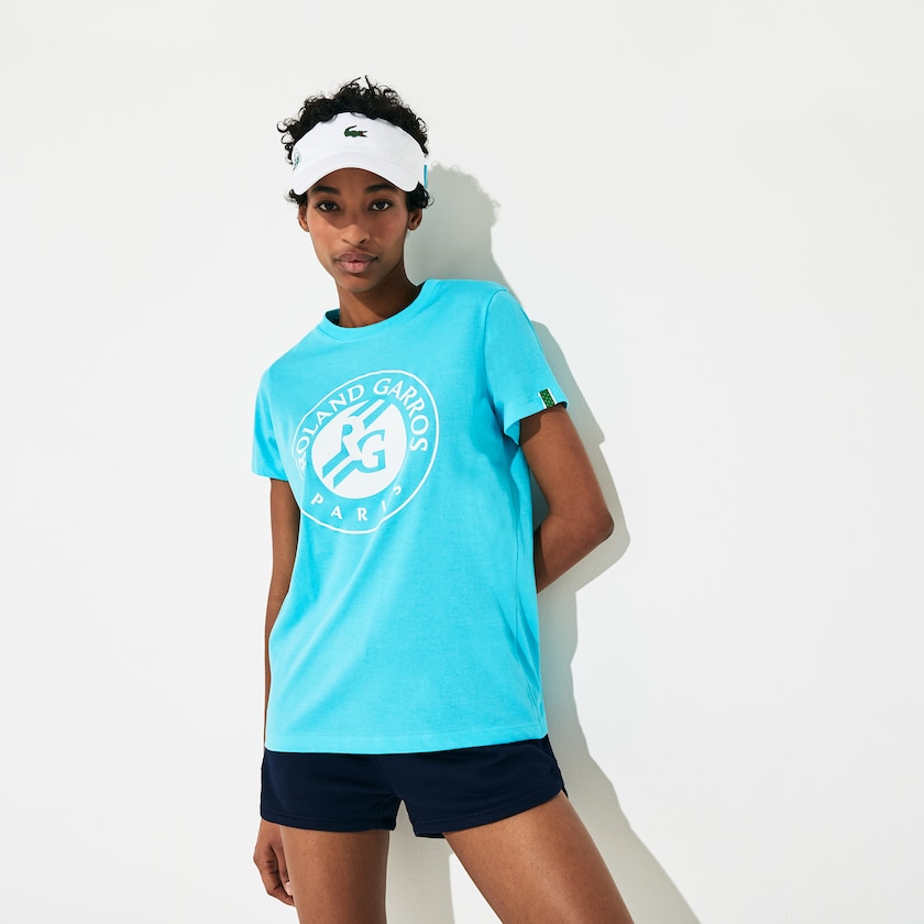 Women's Lacoste Turquoise / White / Green T Shirts SPORT Roland Garros Logo OO8-82308M7