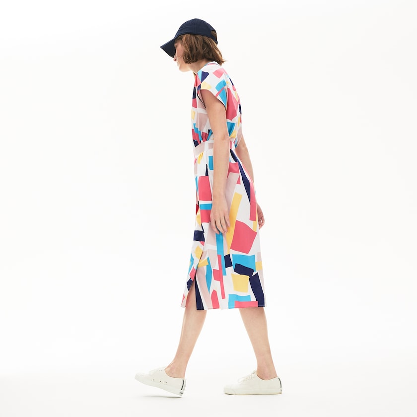 Women's Lacoste White Dress Abstract-Print Shirtdress IT2-33153I2