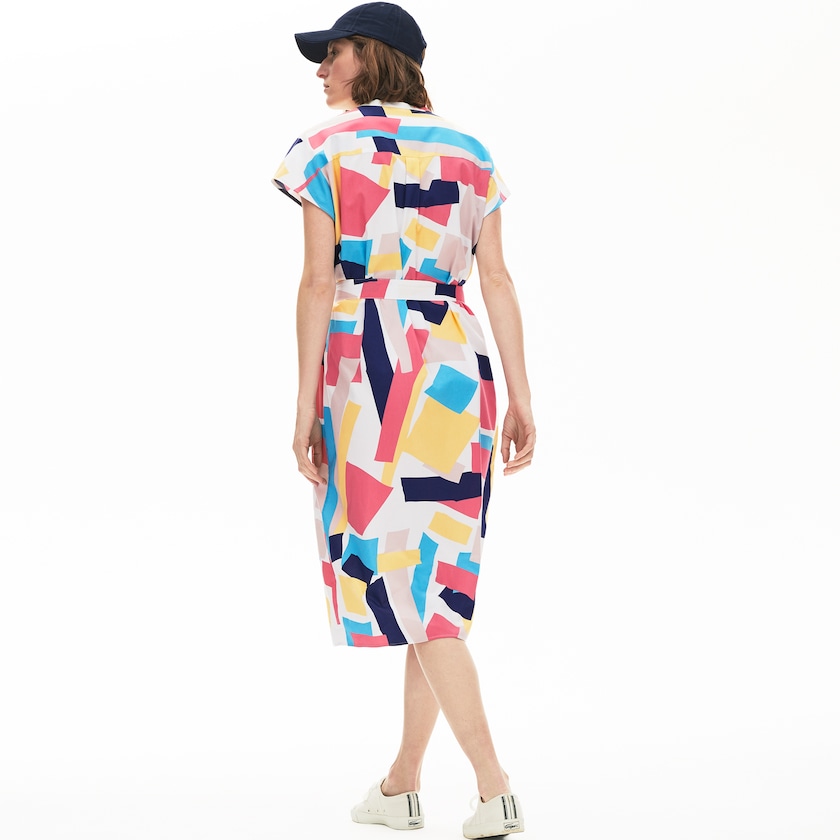 Women's Lacoste White Dress Abstract-Print Shirtdress IT2-33153I2
