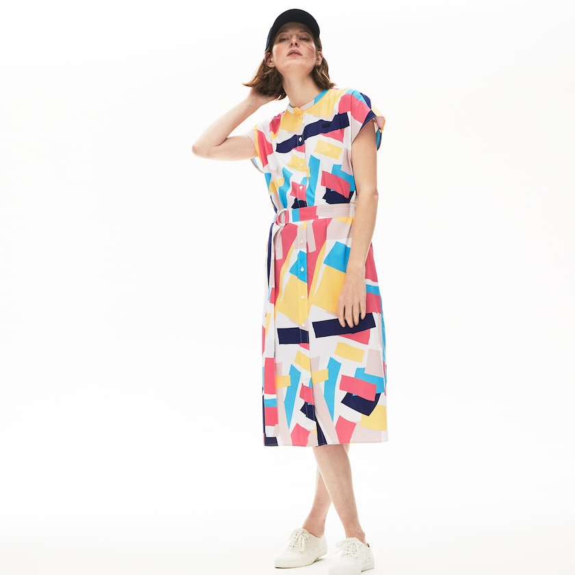Women's Lacoste White Dress Abstract-Print Shirtdress IT2-33153I2