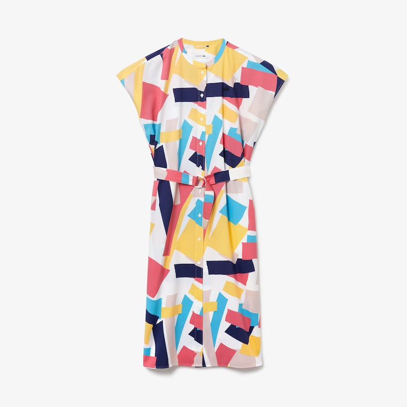 Women's Lacoste White Dress Abstract-Print Shirtdress IT2-33153I2