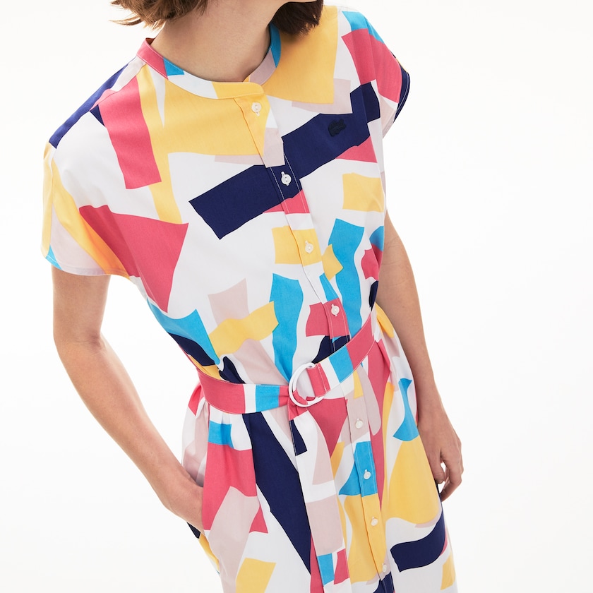 Women's Lacoste White Dress Abstract-Print Shirtdress IT2-33153I2