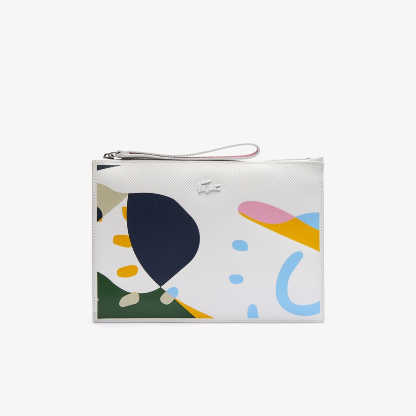 Women's Lacoste White Accessories Anna Abstract Design Coated Canvas Clutch VP7-57305N8