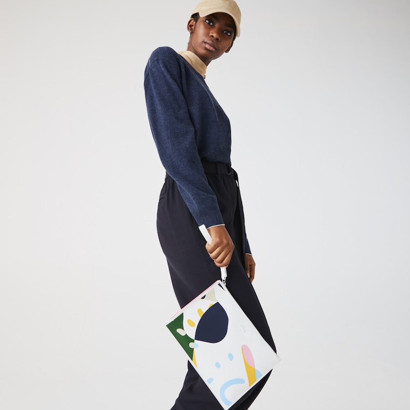 Women's Lacoste White Accessories Anna Abstract Design Coated Canvas Clutch VP7-57305N8