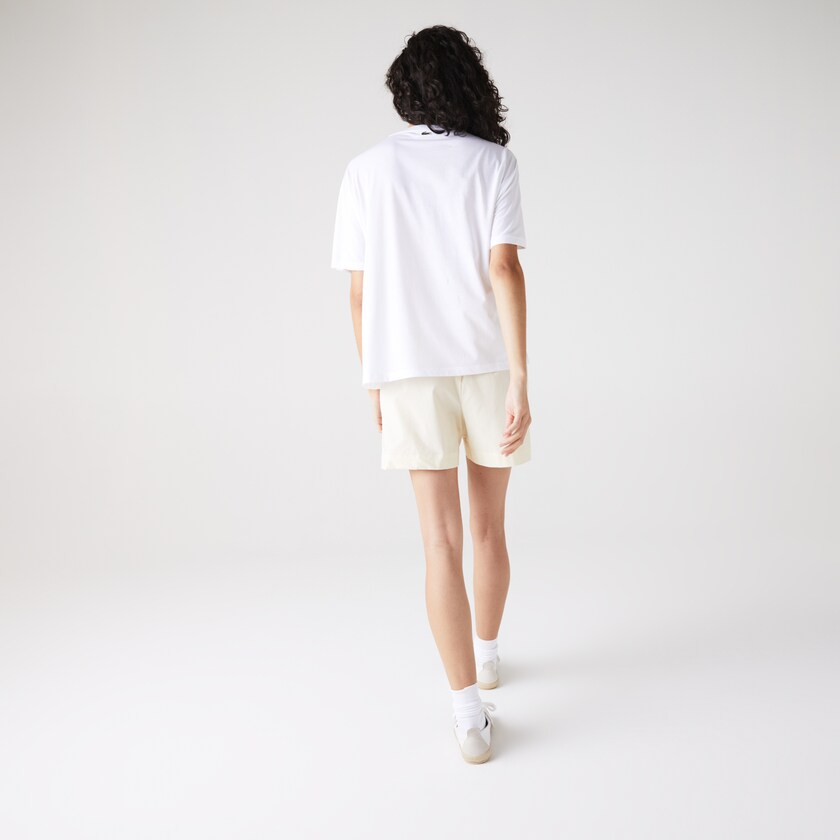 Women's Lacoste White T Shirts Art-Print Cotton OB2-83408A1