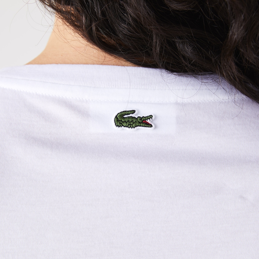 Women's Lacoste White T Shirts Art-Print Cotton OB2-83408A1
